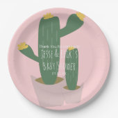Cactus Cupcakes Pink Baby Dusche Vielen Dank Pappteller (Vorderseite)