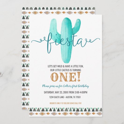 Cactus Customized Birthday Baby Shower Fiesta Einladung (Vorne/Hinten)
