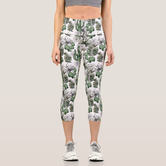 Cactus Desert Pattern Capri Leggings (Vorderseite)