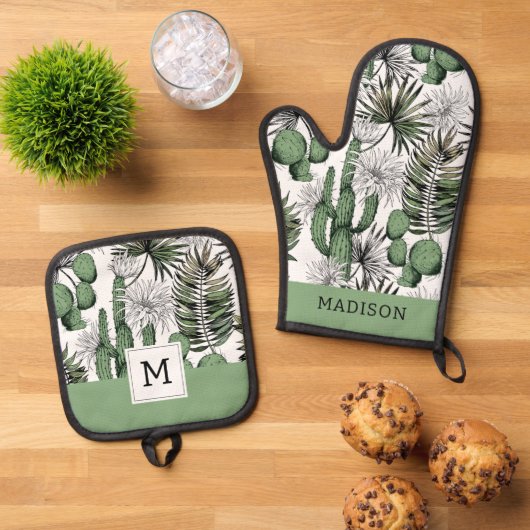 Cactus Desert Pattern Ofenhandschuh & Topflappen-Set (Oben Unten)