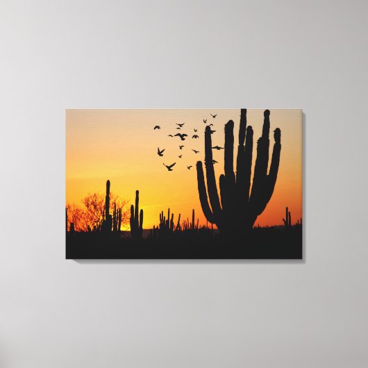 Cactus Desert Sunset Scene Leinwanddruck (Vorderseite)
