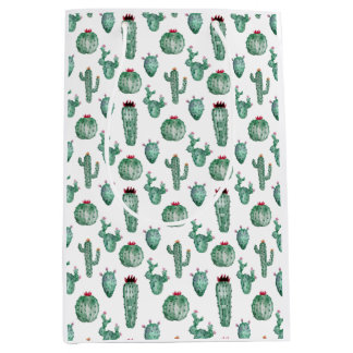 Cactus Design Gift Bag, Aquarellfarbendesign Mittlere Geschenktüte
