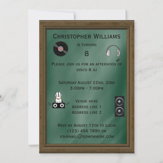 Cactus DJ 8. Geburtstag Einladung (Rückseite)