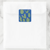 Cactus Doodle Cartoon Funny Blue Quadratischer Aufkleber (Tasche)