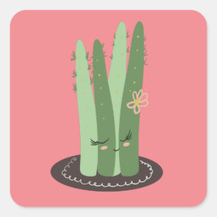 Cactus Doodle Cartoon Funny Green Pink Quadratischer Aufkleber