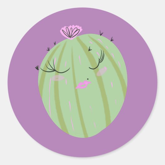 Cactus Doodle Cartoon Funny Lila Runder Aufkleber (Vorderseite)