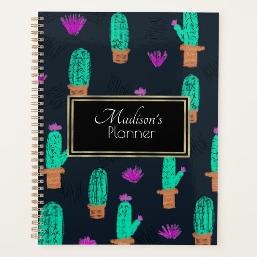 Cactus Doodle Pattern Monogrammatik Planer (Vorderseite)