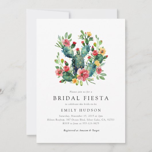 Cactus Elegant Floral Bridal Dusche Einladung (Vorderseite)