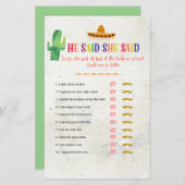 Cactus, er sagte, sie habe Brautparty-Spielkarte (Vorne/Hinten)