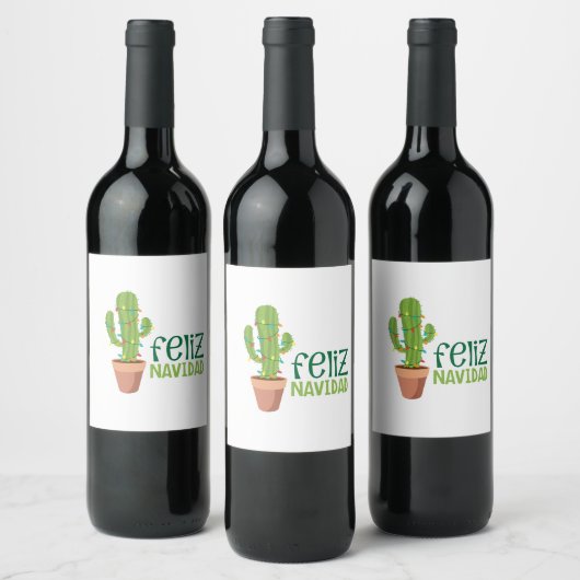 Cactus Feliz Navidad Weinetikett (Flaschen)
