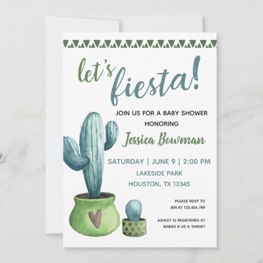 Cactus Fiesta Boy Baby Shower Einladung (Vorderseite)