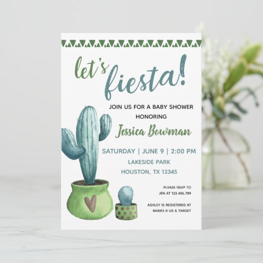 Cactus Fiesta Boy Baby Shower Einladung (Stehend Vorderseite)