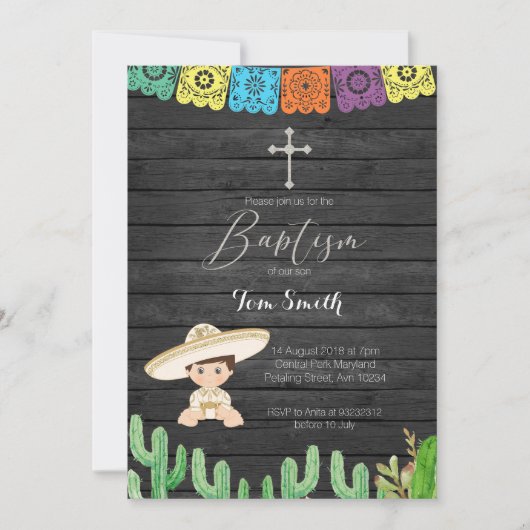 Cactus Fiesta Boy Taufe Einladung (Vorderseite)
