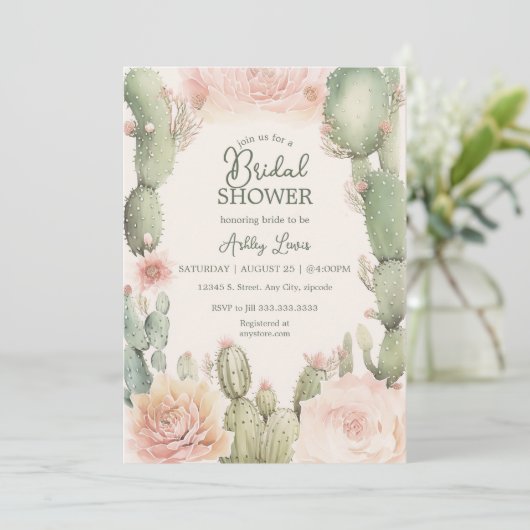 Cactus Fiesta Brautparty Wüstendusche Einladung (Stehend Vorderseite)