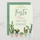 Cactus Fiesta Einladung zum ersten Geburtstag (Vorne/Hinten)