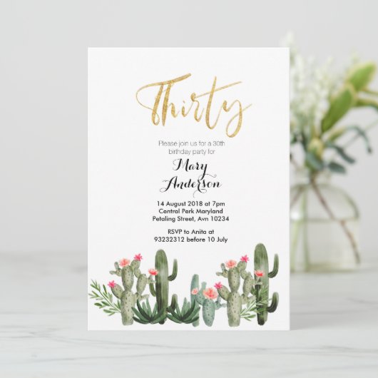 Cactus Fiesta Floral  Einladung (Stehend Vorderseite)