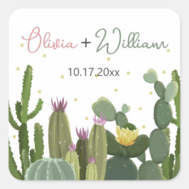 Cactus Fiesta Wedding Quadratischer Aufkleber