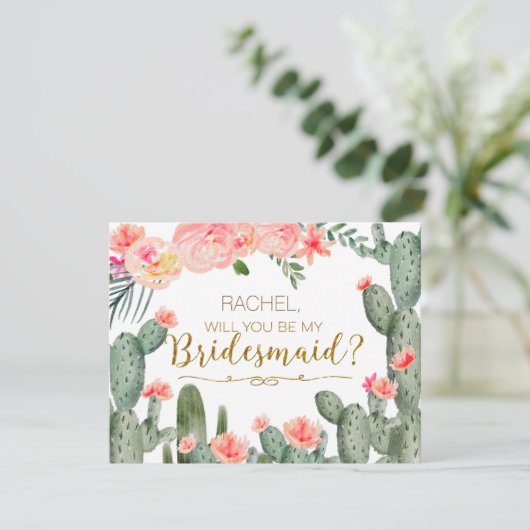 Cactus Fiesta wird meine Bridesmaid-Karte sein Einladung (Stehend Vorderseite)