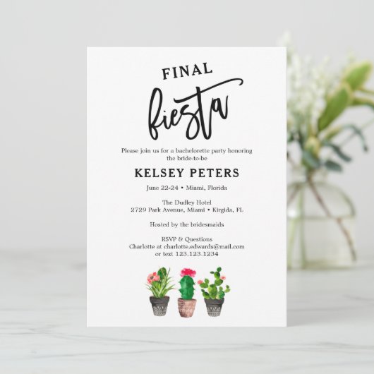 Cactus finale Fiesta Junggeselinnen-Abschied Einladung (Stehend Vorderseite)