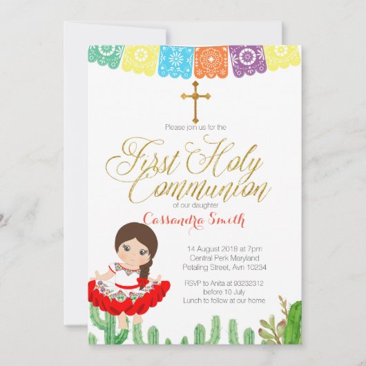 Cactus First Heilige Kommunion Einladung (Vorderseite)