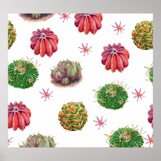 Cactus floral: Aquarellfarben Poster (Vorne)