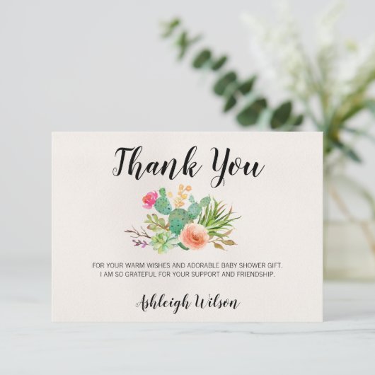 Cactus Floral Baby Shower Danke Karte (Stehend Vorderseite)