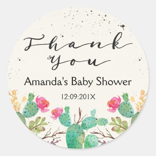 Cactus Floral Baby Shower Sticker (Vorderseite)