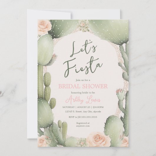 Cactus Floral Boho Desert Fiesta Dusche Einladung (Vorderseite)