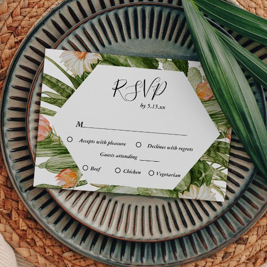 Cactus Floral Desert Monogram Wedding RSVP Card Karte