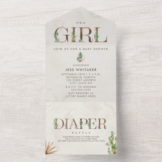 Cactus floral Diaper Raffle Girl Baby Shower All In One Einladung (Innen Boden)
