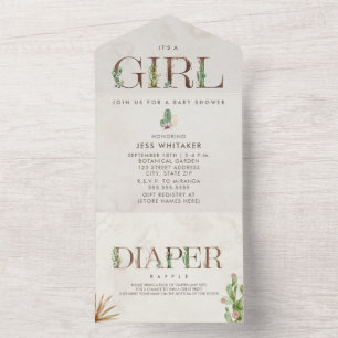 Cactus floral Diaper Raffle Girl Baby Shower All In One Einladung