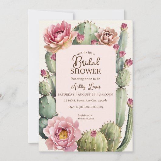 Cactus floral Fiesta bridal boho Einladung (Vorderseite)
