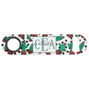 Cactus Floral Hexagon Muster Wasserfarbmonogramm Speed Flaschenöffner