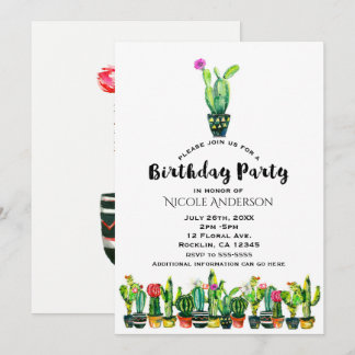 Cactus floral Rustic Southwestern Birthday Party Einladung