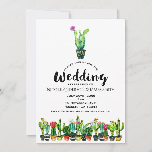 Cactus floral Rustic Southwestern Boho Wedding Einladung (Vorderseite)