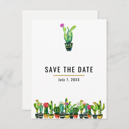 Cactus floral Rustic Southwestern Save the Date Ankündigungspostkarte (Vorne/Hinten)
