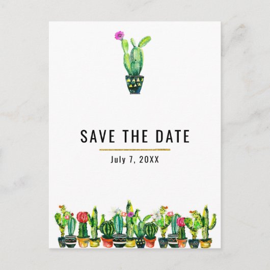 Cactus floral Rustic Southwestern Save the Date Ankündigungspostkarte (Vorderseite)
