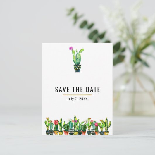 Cactus floral Rustic Southwestern Save the Date Ankündigungspostkarte (Stehend Vorderseite)