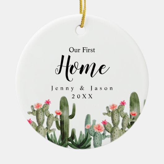 Cactus floral Unsere erste Zuhause Keramik Ornament (Vorne)