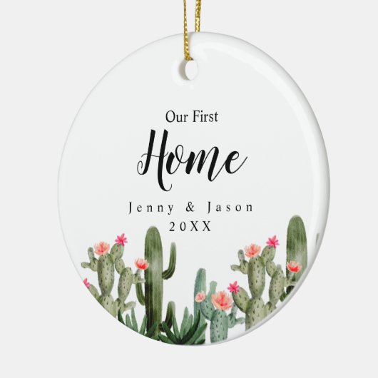 Cactus floral Unsere erste Zuhause Keramik Ornament (Links)