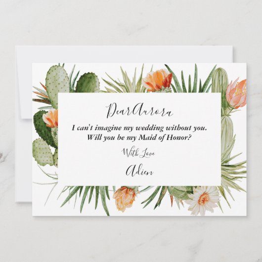 Cactus Floral Wüste Trauzeugin Vorschlag Card Einladung (Rückseite)