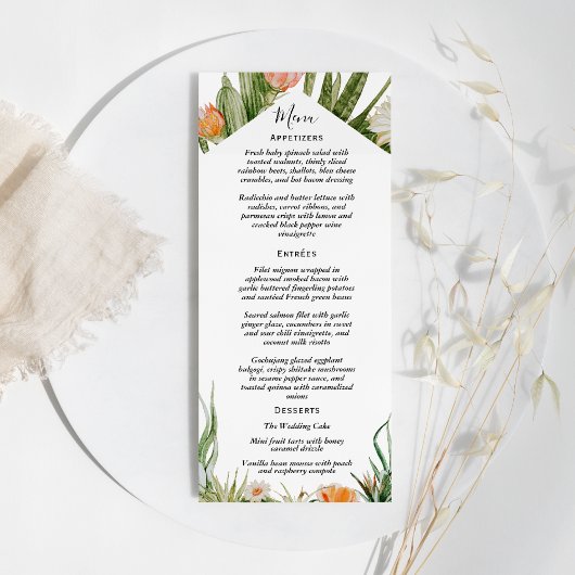 Cactus Floral Wüste Wedding Flat Menu Menükarte