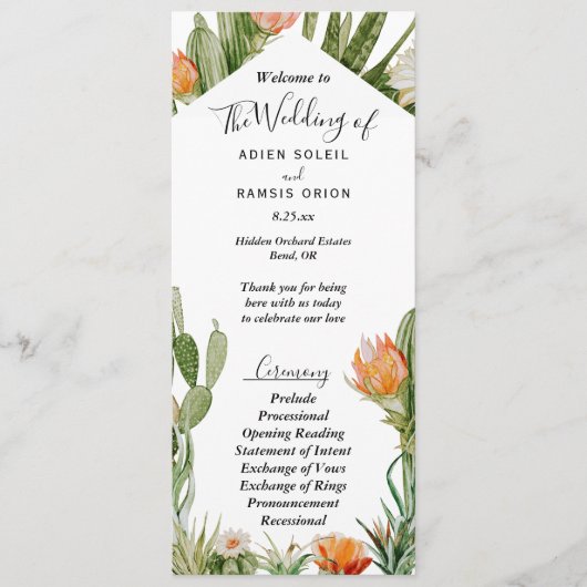 Cactus Floral Wüste Wedding Flat Program Programm (Vorderseite)