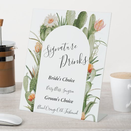 Cactus Floral Wüste Wedding Signature Drinks Zeich Sockelschild (In Situ)