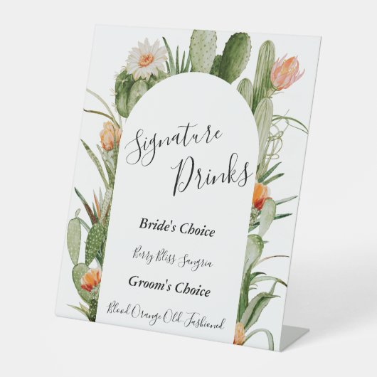 Cactus Floral Wüste Wedding Signature Drinks Zeich Sockelschild (Vorderseite)