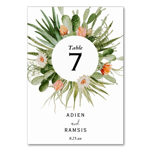 Cactus Floral Wüste Wedding Tischnummer Card (Vorderseite)
