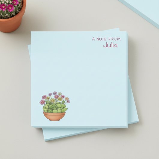 Cactus Flower Pot with Name Sticky Notes Post-it Klebezettel