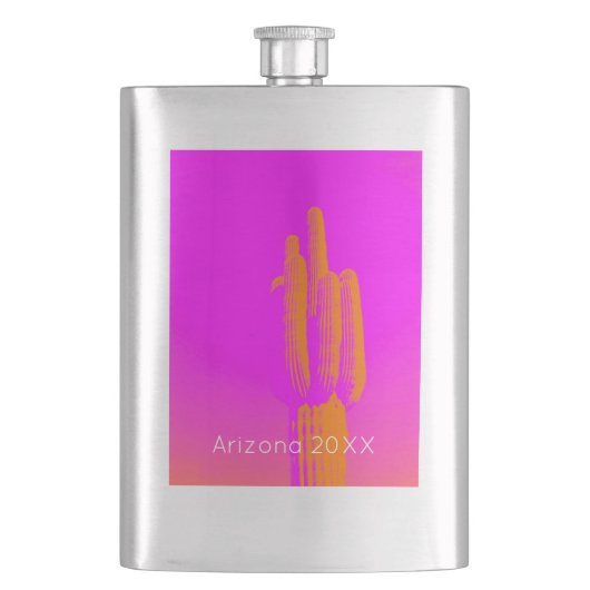 Cactus Fotoart Pink Orange Custom Text Desert Flachmann (Vorderseite)