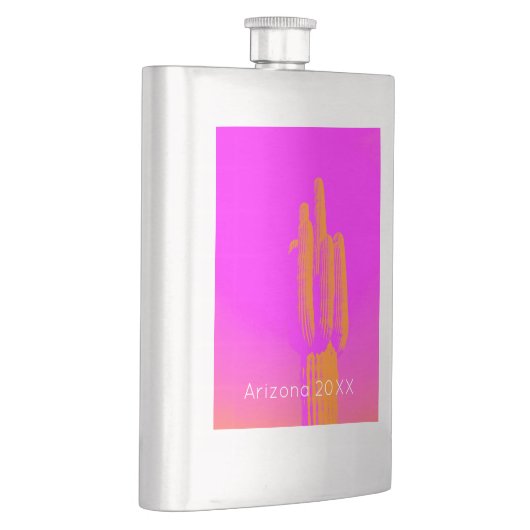 Cactus Fotoart Pink Orange Custom Text Desert Flachmann (Rechts)