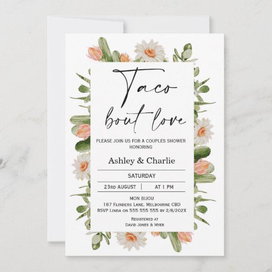 Cactus Frame Taco 'bout Liebe Couples Dusche Einladung (Vorderseite)